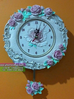 นาฬิกาแขวนติดผนังสไตล์วินเทจ งานเรซิ่น ลวดลายเป็นภาพดอกกุหลาบนูนต่ำ