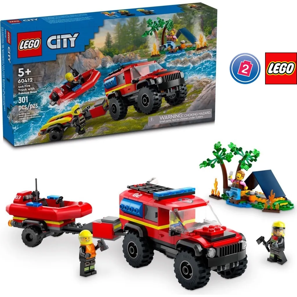 เลโก้ LEGO City 60412 4x4 Fire Truck with Rescue Boat