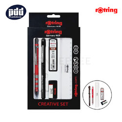 rOtring ชุดเครื่องเขียนรอตริง 5 ชิ้น ดินสอกด ปากกา ไส้ดินสอ 2B ยางลบ และไม้บรรทัด rOtring Tikky Creative Set