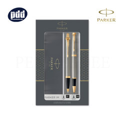 PARKER IM Brush Metal GT Rollerball Pen + Ballpoint Pen ปากกาโรลเลอร์บอล + ลูกลื่น ป๊ากเกอร์ ไอเอ็ม เงิน คลิปทอง