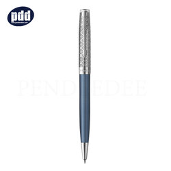 PARKER Sonnet Premium Metal Blue CT Ballpoint Pen ปากกาลูกลื่น ป๊ากเกอร์ ซอนเนต พรีเมี่ยม สีเมทัล ฟ้า คลิปเงิน