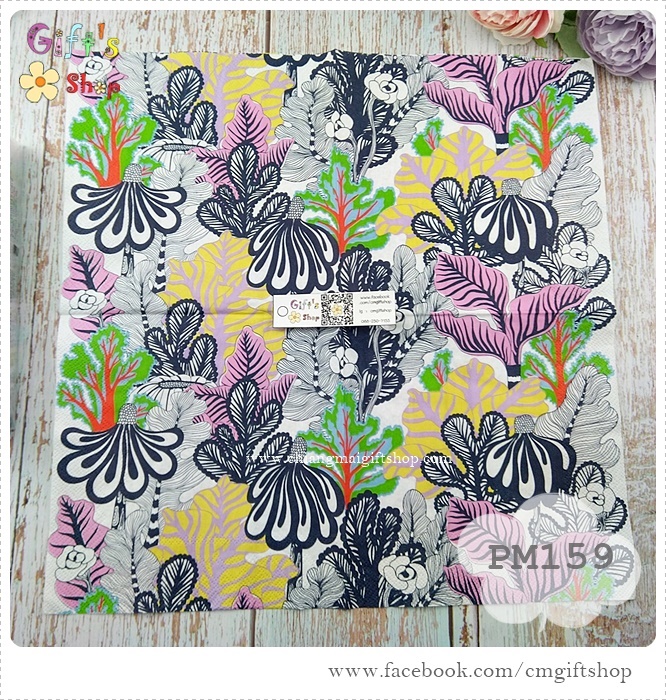 กระดาษแนปกิ้น ลายดอกไม้ ลาย KAALIMETSA rose ลายของ marimekko ดอกไม้ใบไม้หลายสี