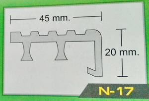 จมูกบันไดพีวีซี กว้าง1.7นิ้ว (กว้าง45mm.xสูง20mm.) หนา3มิล รุ่นN17 เมตรละ 5X