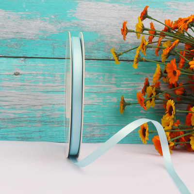 ริบบิ้นผ้าซาติน 2 หน้า สีฟ้าอ่อน 50 หลา (Light Blue)# WX018