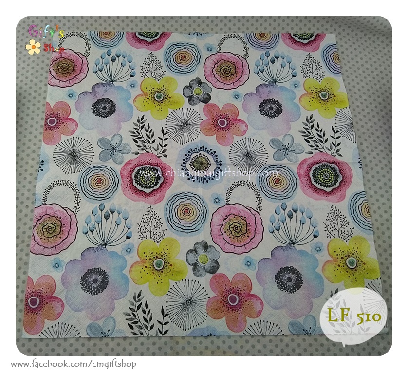 กระดาษแนปกิ้น ลายWatercolour Floral composition, ลายดอกไม้หลายสี, ลายดอกไม้สีน้ำ, ลายดอกไม้สีเหลือง, ลายดอกไม้สีฟ้า, ลายดอกไม้สีชมพู, ลายดอกไม้สีเทา, พื้นหลังสีขาว