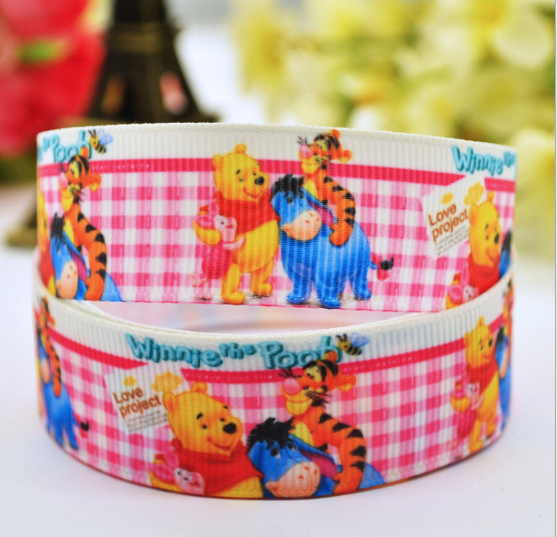 ริบบิ้นผ้าพิมพ์ลาย หมีพูห์ กว้าง 25 ,1 mm #DN01