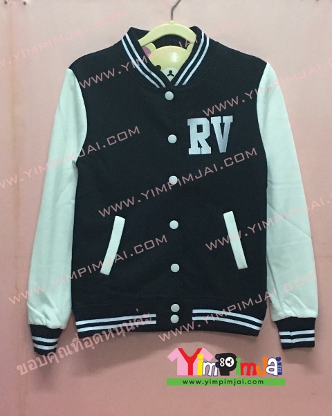 เสื้อกันหนาว เบสบอล สีดำ แขนยาวขาว กระดุมขาว มีกระเป๋า สรีนตามสั่ง RV SV KV Vongsarojana