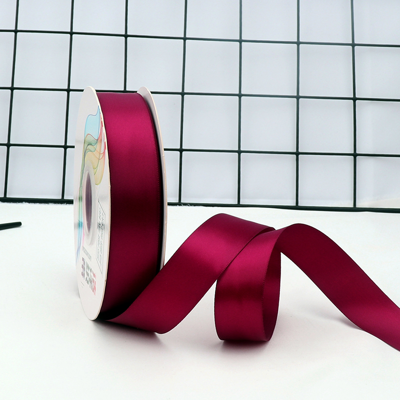 ริบบิ้นผ้าซาติน 2 หน้า สีแดงเข้ม 50 หลา (wine )# WX005