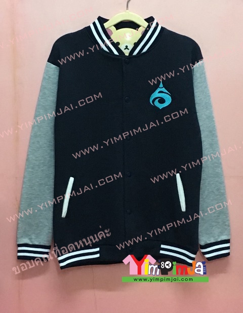 เสื้อกันหนาว เบสบอล สีกรมท่า แขนยาวเทา กระดุมดำ ลายตามสั่ง เสื้อห้อง เสื้อรุ่น ORTHOPAEDICS RAMA