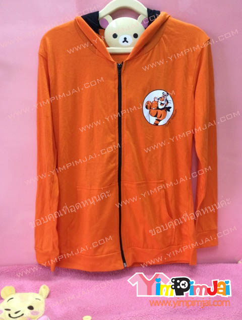 เสื้อฮู้ด เสื้อรุ่น สีแสด ซิปดำ หมวกมีหู สกรีนตามสั่ง ลายเสือ Tiger