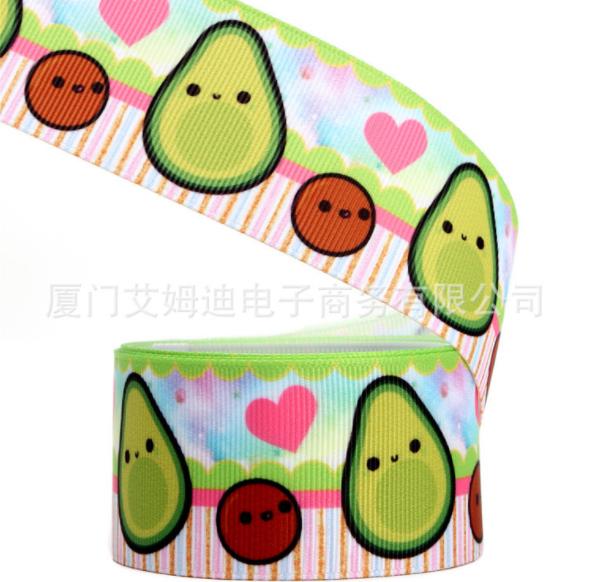 ริบบิ้นผ้าพิมพ์ลาย อะโวคาโด avocado กว้าง 25 mm #FF15