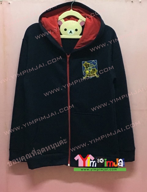 เสื้อฮู้ด เสื้อกันหนาว สีดำ แขนยาว หมวกดำในแดง ซิปแดง มีกระเป๋า สรีนตามสั่ง ปักอก