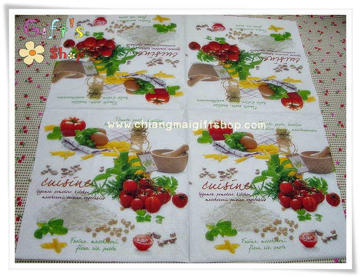 กระดาษแนปกิ้น ลายมะเขือเทศ ไข่ ผ้า แป้ง ถั่ว ทำอาหาร เครื่องปรุง