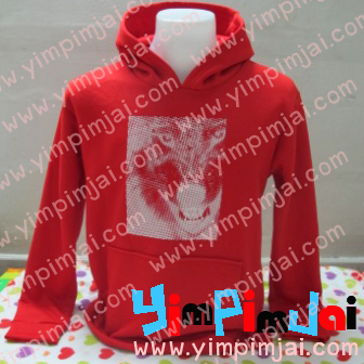 เสื้อกันหนาวมีหมวกฮู้ด สีแดง