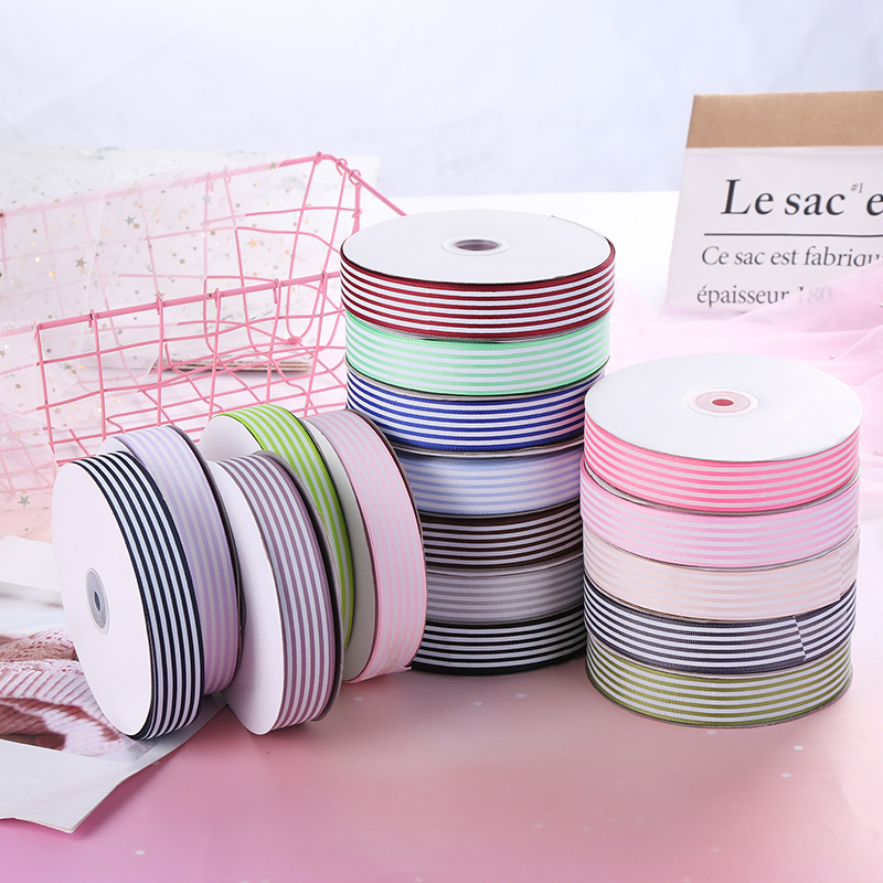 ริบบิ้นผ้าพิมพ์ลายเส้นสีสดใส กว้าง 25 mm #BB69