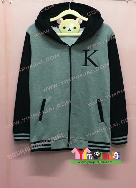 เสื้อฮู๊ด เสื้อกันหนาว เสื้อรุ่น สีเทา แขนยาวดำ หมวกดำ ซิปดำ มีกระเป๋า สกรีนตามสั่ง K S 8 NOV.15