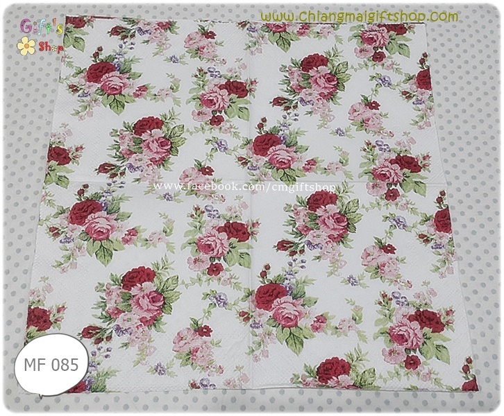 กระดาษแนปกิ้นยุโรป, ลายดอกกุหลาบ, ลายดอกกุหลาบสีแดง, ลายดอกกุหลาบสีชมพู, ลายดอกกุหลาบช่อเล็กมีใบสีเขียว, ลายดอกไม้สีแดง, พื้นหลังสีขาว, Antoinette