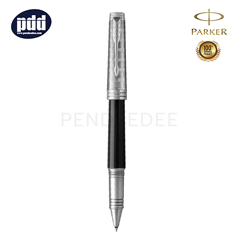 PARKER Premier Custom Tartan Lacquer CT Rollerball Pen ปากกาโรลเลอร์บอล ป๊ากเกอร์ พรีเมี่ย คัสทัม ทาร์ทัน สีดำ คลิปเงิน