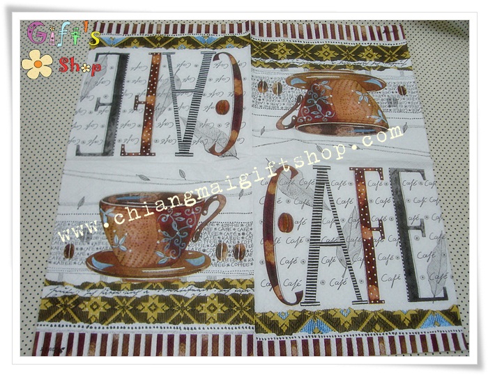 กระดาษแนปกิ้น ลาย cafe ถ้วยกาแฟ koffie พื้นหลังสีขาว