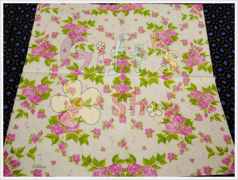 กระดาษแนปกิ้น ลายเส้นดอกกุหลาบสีชมพู พื้นหลังสีขาว