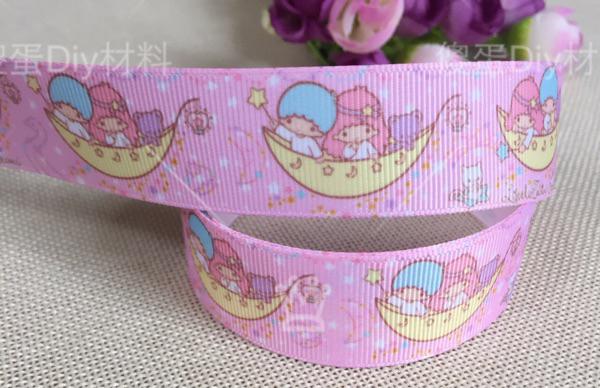 ริบบิ้นผ้าพิมพ์ลาย Little Twin Stars (kikil&lala) กว้าง 25mm #CT10