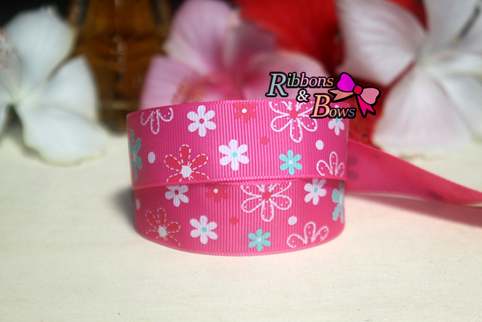 ริบบิ้นผ้าพิมพ์ลาย ดอกไม้ กว้าง 25 mm #BC11