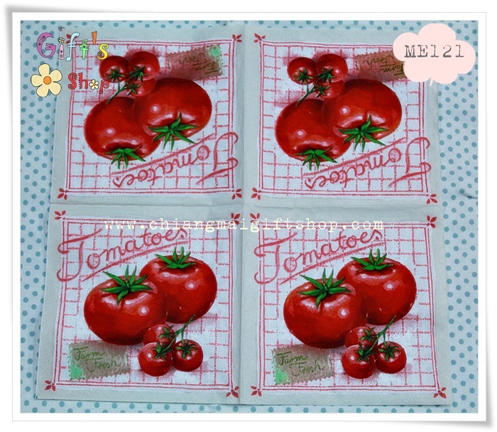 กระดาษแนปกิ้น ลายมะเขือเทส พื้นหลังสีน้ำตาลอ่อน