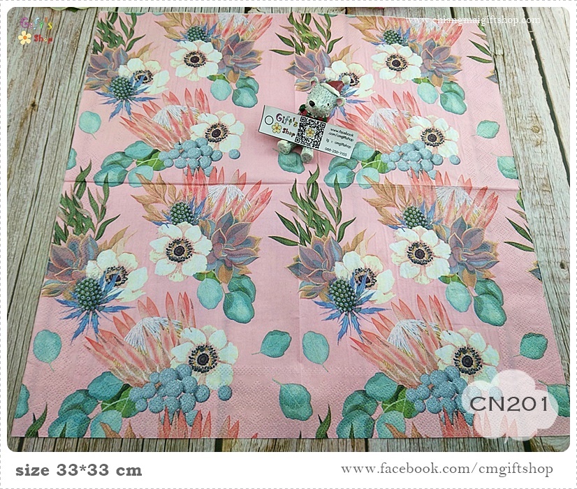 กระดาษแนปกิ้น, Saleลดราคามีตำหนิ, ลายดอกไม้กับไม้อวบน้ำ, ลายไม้อวบน้ำ, ลายช่อดอกไม้, ลายกุหลาบหิน, ลายsucculent, พื้นหลังสีโอลด์โรส, ลายเต็มผืน