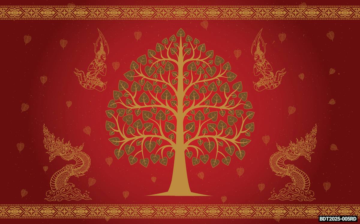 วอลเปเปอร์ภาพพิมพ์ ต้นโพธิ์-เทวดา-พญานาค ดีไซน์ใหม่ล่าสุด สีแดง CV-BDT2025-005RD