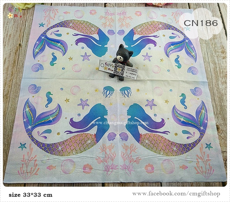 กระดาษแนปกิ้น, ลายนางเงือก, ลายใต้ทะเล, ลายแนวทะเล, ลายทะเล, ลายสัตว์ทะเล, ลายปลาดาว, ลายแมงกระพรุน, ลายม้าน้ำ, พื้นหลังสีขาว, ลายการ์ตูน