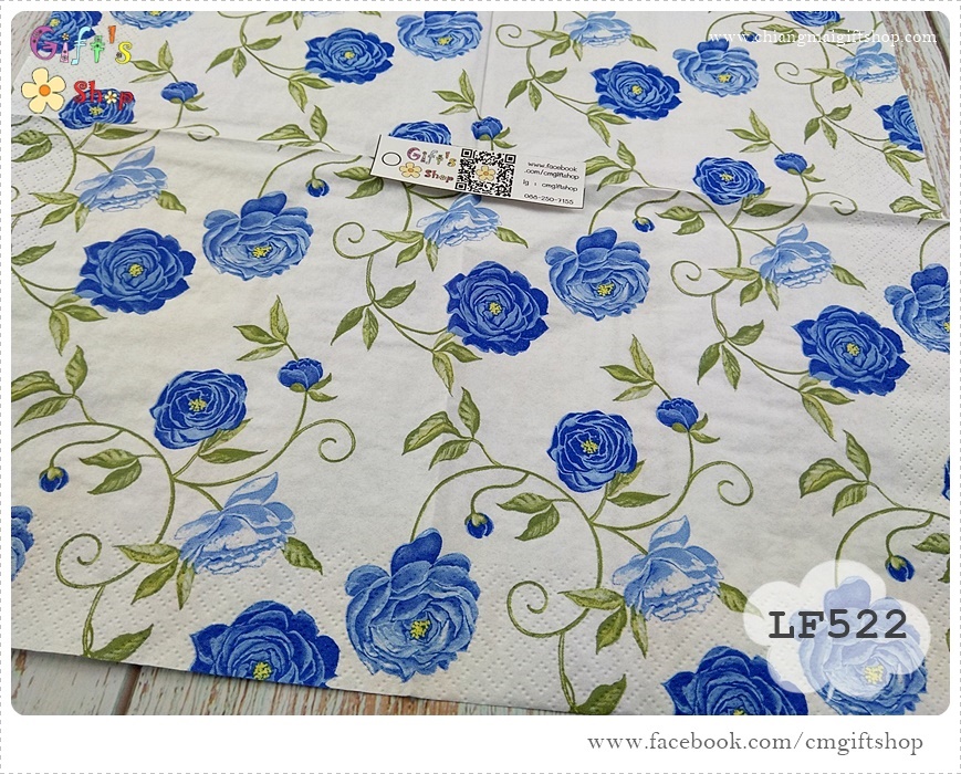 กระดาษแนปกิ้น ,Peony blue, ลายดอกโบตั๋นสีฟ้า, ลายดอกไม้สีฟ้า, ลายดอกโบตั๋นเลื้อย, พื้นหลังสีขาว