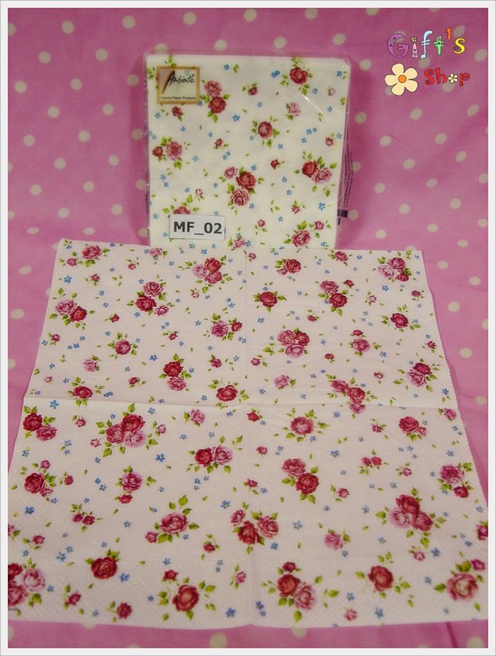 กระดาษแนปกิ้น ลายดอกกุหลาบสีแดง พื้นหลังสีขาว