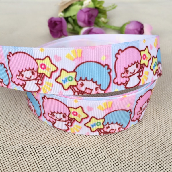 ริบบิ้นผ้าพิมพ์ลาย Little Twin Stars (kikil&lala) กว้าง 25mm #CT6