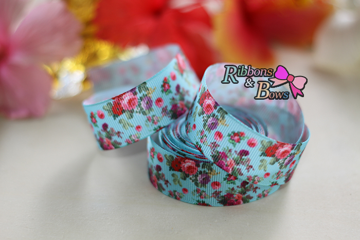 ริบบิ้นผ้าพิมพ์ลาย ดอกไม้ กว้าง 22 mm #BC3