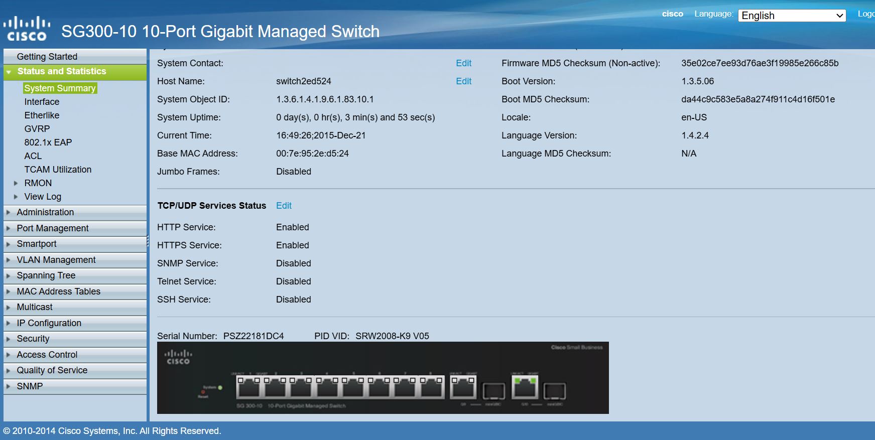 Switch Cisco SG300 10port Gigabit สวิทซิสโก้มือสองพร้อมใช้งาน