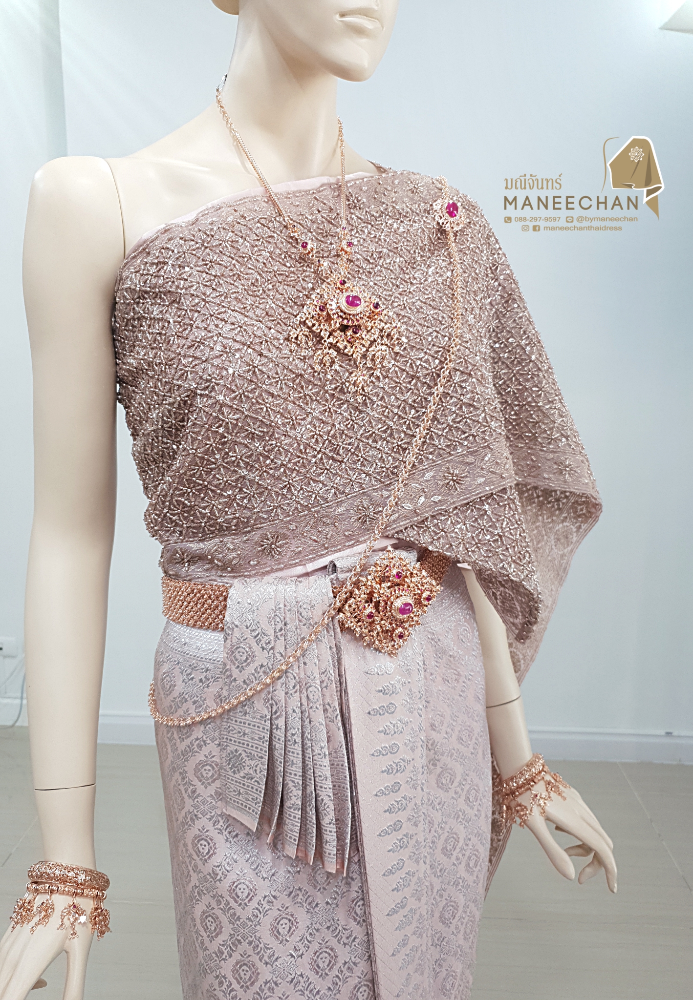 เครื่องประดับชุดไทยแต่งงาน ชุดไทยเจ้าสาว สีชมพูเงิน