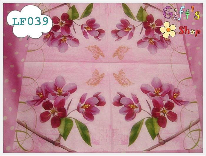 กระดาษแนปกิ้นยุโรป, ลายดอกไม้สีม่วงอมแดง, ลายช่อดอกไม้, ลายดอกไม้โทนสีม่วง, พื้นหลังสีชมพูอ่อน