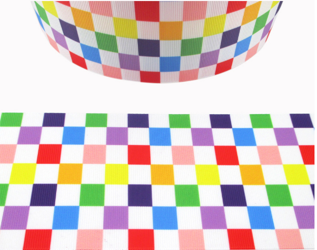 ริบบิ้นขนาดใหญ่ 75mm ( 3 นิ้ว)ลายตารางสีรุ้ง #LG015