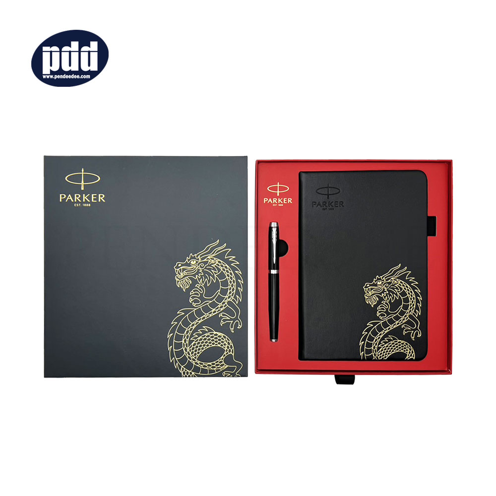 PARKER The Dragon Black CT Rollerball Pen ปากกาโรลเลอร์บอล + สมุด ป๊ากเกอร์ เดอะ ดราก้อน ดำ คลิปเงิน
