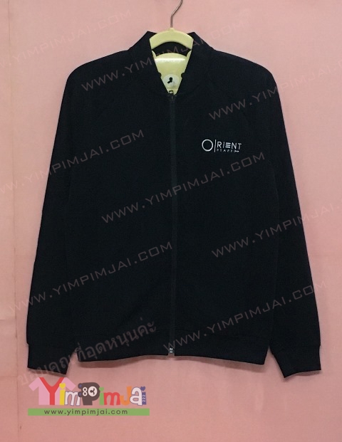 เสื้อแจ็คเก็จเบสบอลดำล้วนมีซิป Orient staff