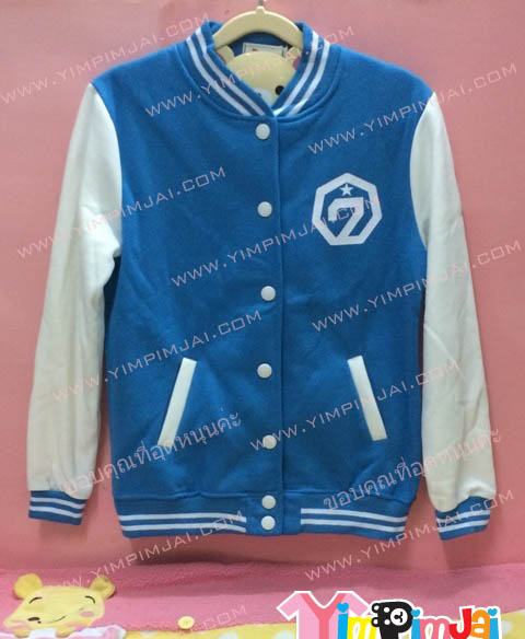 เสื้อกันหนาว เบสบอล สีฟ้า ลายตามสั่ง เช่น วงเกาหลี GOT7 MARK