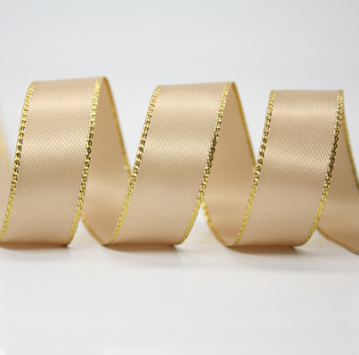 ริบบิ้นซาติน 2 หน้าขอบทอง ขนาด 38 มม. WB11 (835)