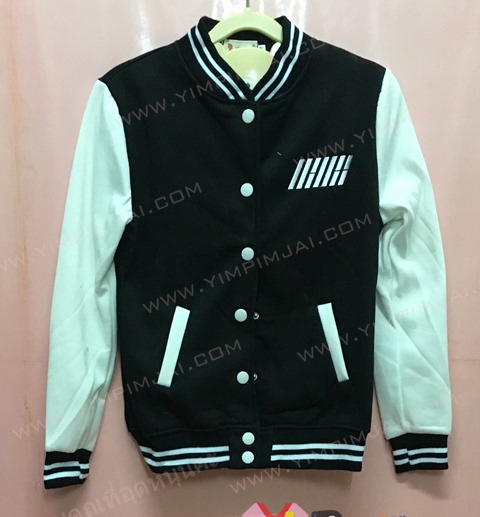 เสื้อกันหนาว เบสบอล สีดำ แขนยาวขาว กระดุมขาว ลายตามสั่ง เสื้อห้อง เสื้อรุ่น ///////