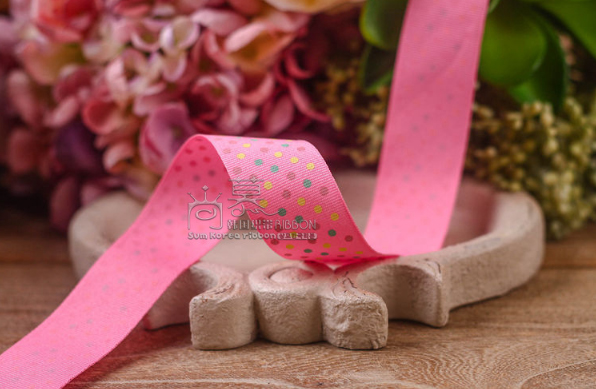 ริบบิ้นผ้าลูกฟูกเกาหลี สีหวานลายจุด ขนาด กว้าง 4 ซม..#FD