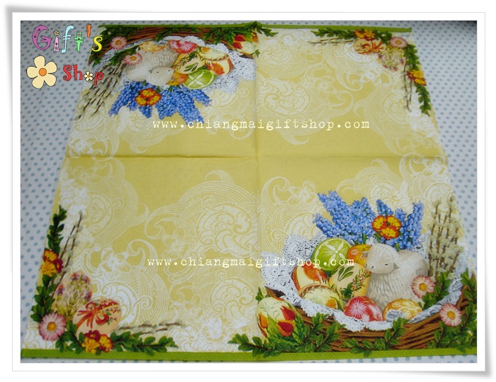 กระดาษแนปกิ้น ลายผักผลไม้ พื้นหลังสีครีม