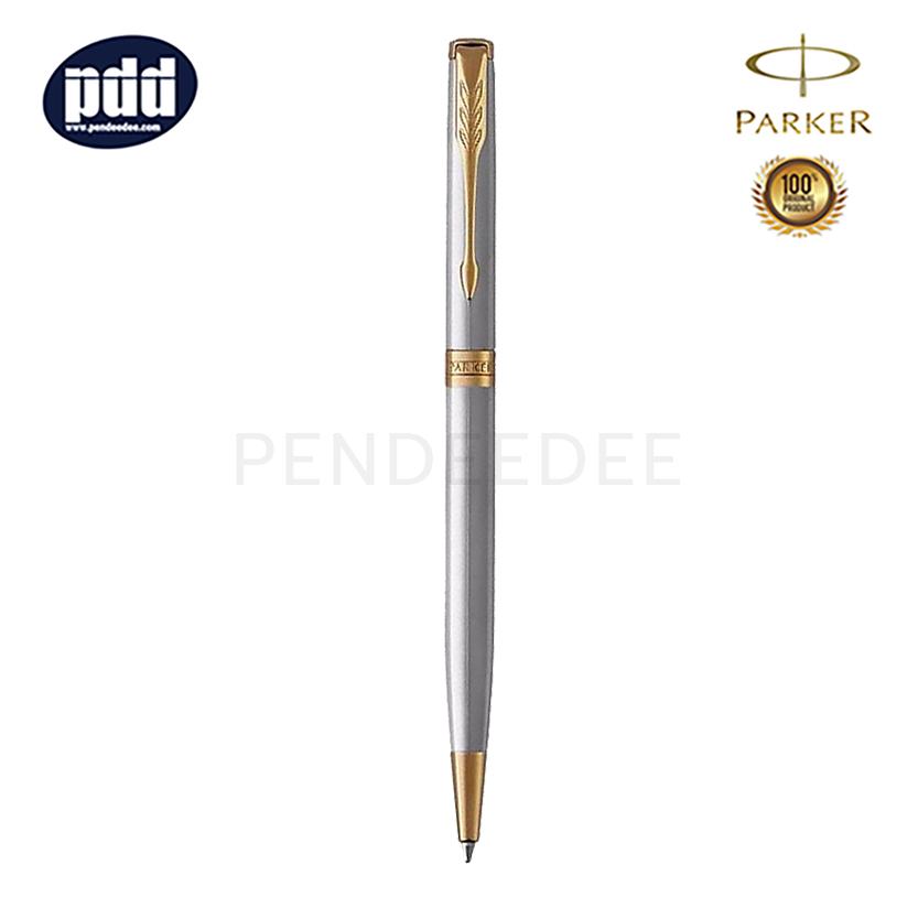 ปากกาสลักชื่อ PARKER ปากกาลูกลื่น ป๊ากเกอร์ ซอนเนต สลิม สีเงิน คลิปทอง PARKER Sonnet Slim Silver GT Ballpoint Pen