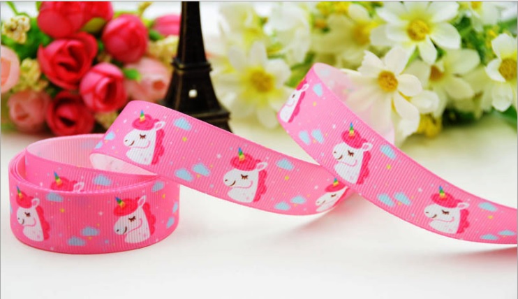 ริบบิ้นผ้าพิมพ์ลาย ยูนิคอร์น (Unicorn) ขนาด กว้าง 38 mm #PN2