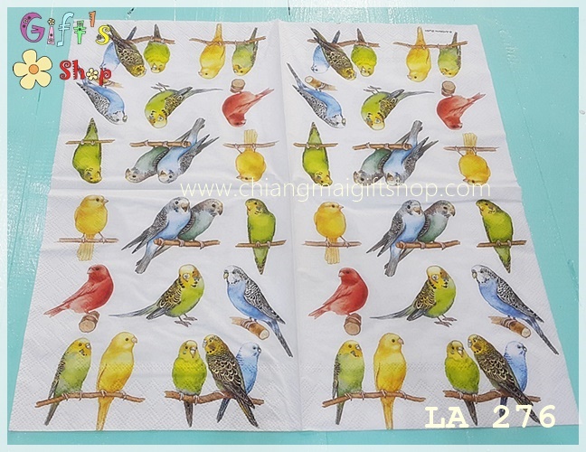กระดาษแนปกิ้น ลายนกหงส์หยก สีฟ้า สีเขียว สีแดง พื้นหลังสีขาว
