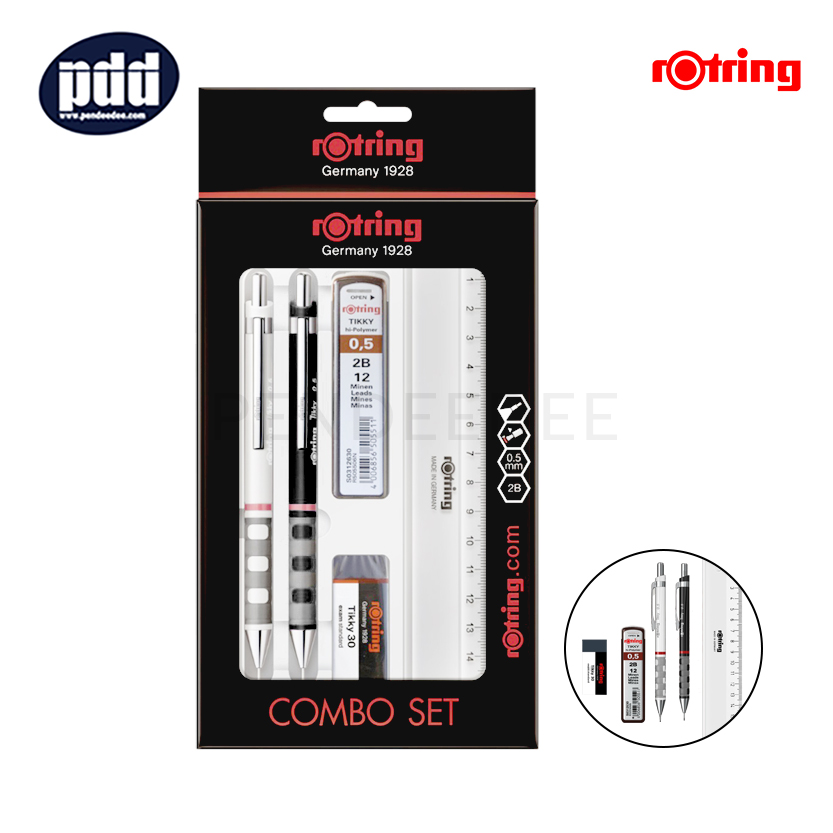 rOtring ชุดดินสอกดรอตริง ติ๊กกี้ 2 แท่ง พร้อมไส้ดินสอ 2B ยางลบ และไม้บรรทัด rOtring Tikky Combo Set