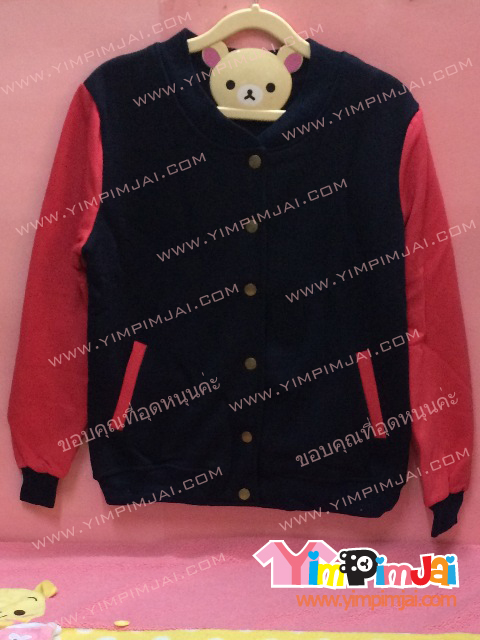 เสื้อกันหนาว เบสบอล สีดำ แขนแดง ลายตามสั่ง / เสื้อเปล่า